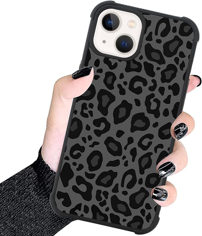 KANGHAR Case Compatible with iPhone 14,Black Leopard Design,Tire Texture Non-Slip +Shockproof Rugged TPU Protective Case for iPhone 14 6.1 Inch (2022) Leopard Pattern