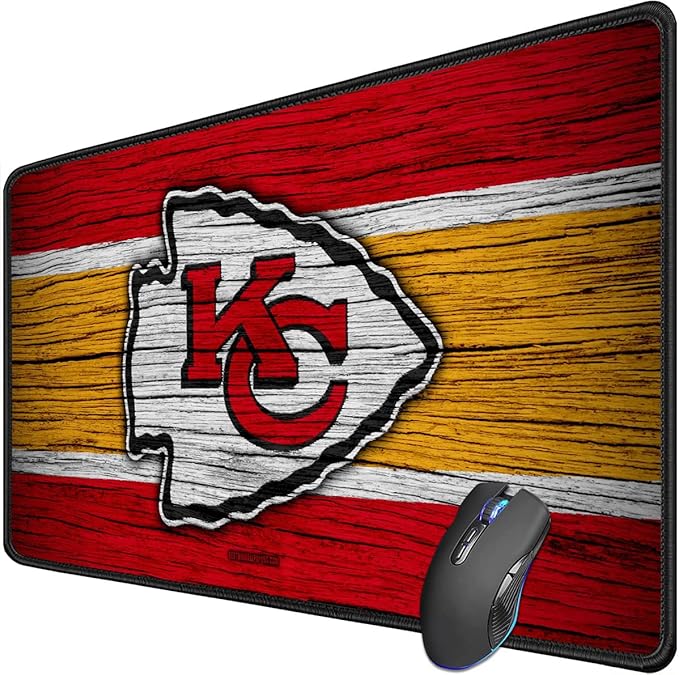 Large Gaming Mouse Pad,Stitched Edges Extended Mousepad with Non-Slip Rubber Base for Laptop Computer Desktop Keyboard,Football Fans Red Orange Design Mat