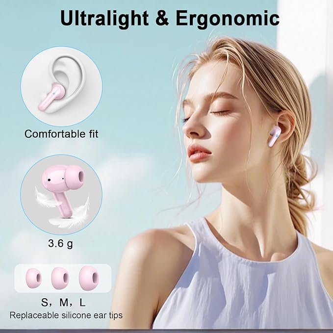 Bluetooth 5.4 Earbuds, 2026 Wireless Headphones 3D-Stereo Deep Bass Ear Bud, 4 ENC Noise Cancelling Mic, 40+Hrs USB-C Earphones, IP-X7 Waterproof Headset Sport Gym Workout for Laptop Pad Android iOS