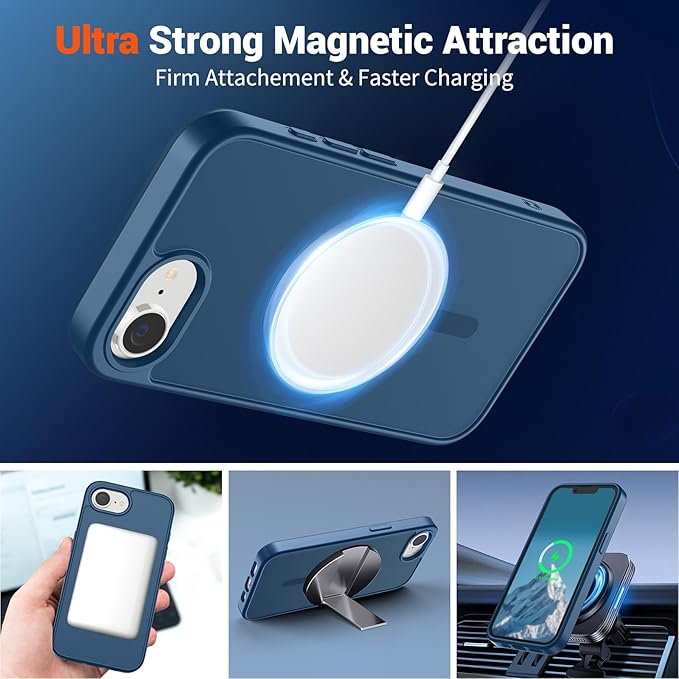 SUPFINE Magnetic for iPhone 17e Case/iPhone 16e Case (Compatible with MagSafe)(Military Grade Drop Protection) Translucent Matte with Anti-Fingerprint Phone Case,Deep Blue