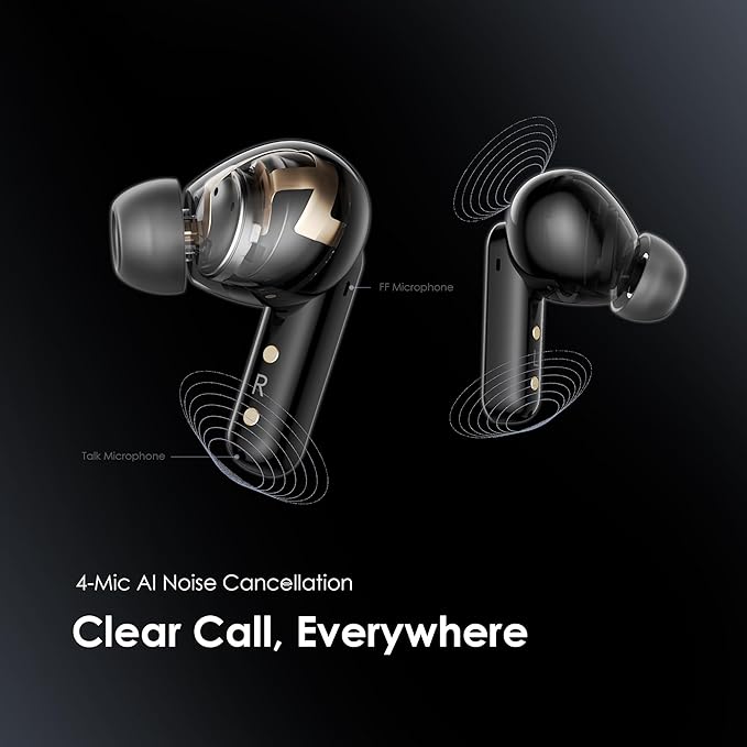 Oraimo SpaceBuds ANC Wireless Earbuds, 50dB Noise Cancelling Bluetooth Earbuds, 4-Mic Clear Calls in Ear Headphones, Heavy Bass, Personalized Light Effects, Slide Design, App Control, 40H Play