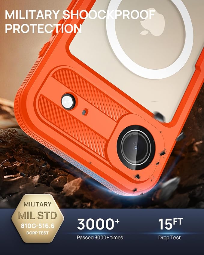 Lanhiem Magnetic for iPhone Air Phone Case, IP68 Waterproof Dustproof Phone, Compatible with Magsafe Built-in Screen Protector Full Body Heavy Duty Rugged Phone 17 Air Cover, 6.5 inch, Cosmic Orange