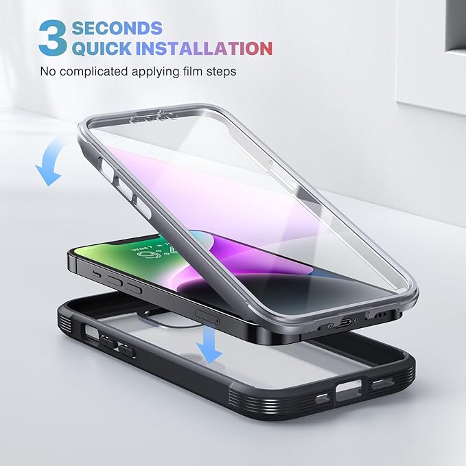Diaclara Designed for iPhone 14 Case, Full Body Rugged Case with Built-in Touch Sensitive Anti-Scratch Screen Protector, with Camera Lens Protector for iPhone 14 6.1" (Black and Clear)