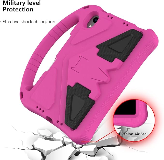 Kids Case for Apple iPad mini 7 2024/ iPad mini 6 2021 8.3", EVA Durable Shockproof Handle Kickstand Lightweight Kids Friendly Cover Case with Shoulder Strap, Rose