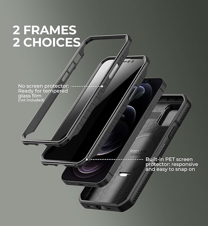 Dexnor for iPhone 12/iPhone 12 Pro Case with Slide Camera Cover & Adjustable Kickstand & Privacy Screen Protector, Compatible with MagSafe Rugged Bumper Case Magnetic Protective Cover 6.1 Inch,Black