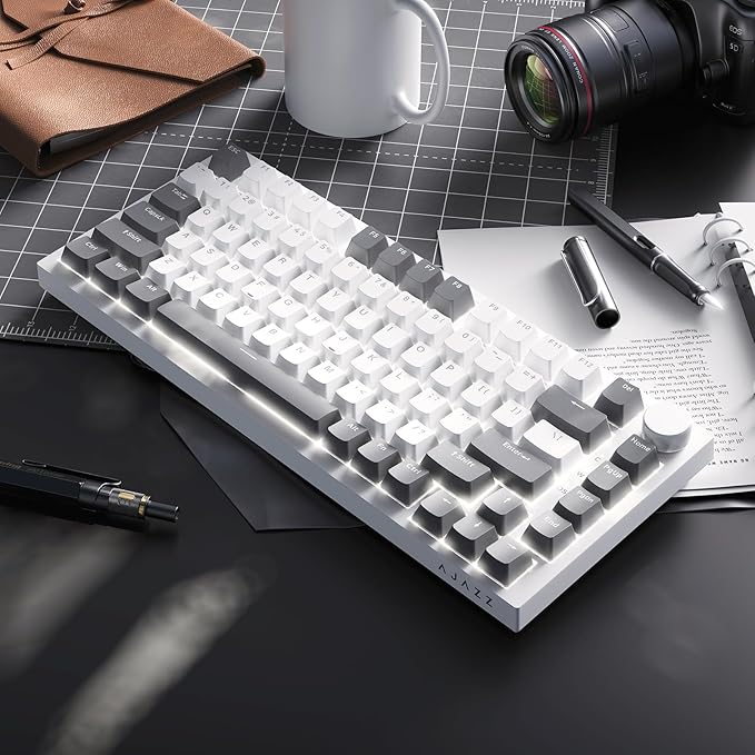 Ajazz AK820 75% Wired Gasket Mechanical Gaming Keyboard with Volume Knob - South Facing LED - Poron Foam - PBT Keycaps - Programmable RGB Hot Swap Keyboard