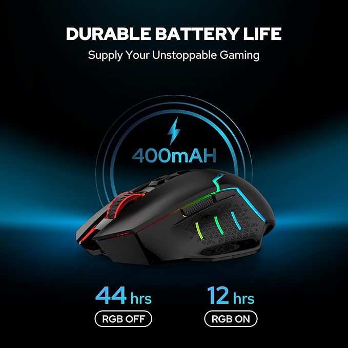 Redragon M690 MAX Wireless Gaming Mouse, Tri-Mode RGB Mice w/ 7 Macro Buttons, 12800 DPI, 400mAh Rechargeable Mouse for PC/Mac/Laptop