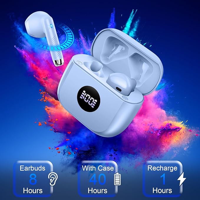 Wireless Earbuds, 2025 Bluetooth Headphones 5.4 HiFi Stereo, in-Ear Ear buds with 4 ENC Noise Cancelling Mics, 40H Playtime Sport Ear Buds with Charging Case, IP7 Waterproof Earphones with LED Display
