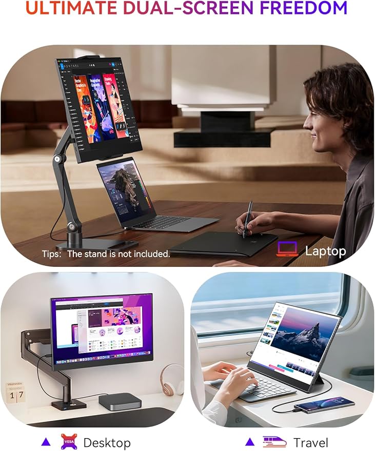 UPERFECT Portable Monitor, 15.6" 125% sRGB 1080P Ultra-Slim Travel Monitor USB C HDMI Plug & Play IPS Gaming Monitor Built-in Stand Dual Speakers External Screen for Laptop Phone Game Console