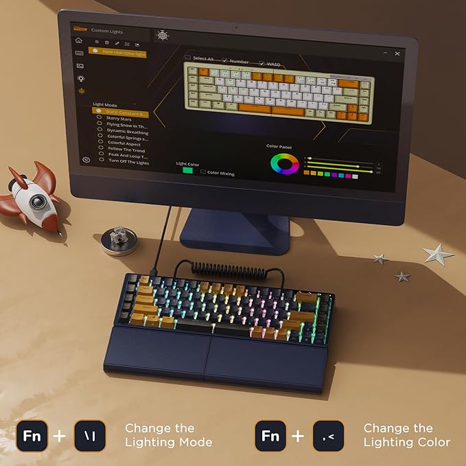 RK ROYAL KLUDGE RKS70 Ergonomic Split Keyboard, Wireless PC Gaming Keyboard with Bluetooth/2.4G/Wired, Hot Swappable Mechanical Keyboards w/Fixed Wrist Rest, PBT Keycaps, Tactile Switches, Black