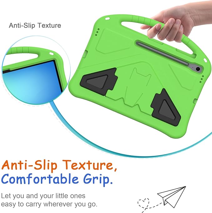 Kids Case for Samsung Galaxy Tab S10 FE+ (Plus) 13.1" 2025, Techcircle Light Weight Shock Proof EVA Foam Handle Rugged Stand Protective Cover, Green