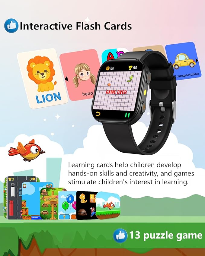 MorePro Smart Watch for Kids No App No Phone Required, Fitness Tracker Watch for Kids with Heart Rate, Blood Oxygen, Sleep Monitor, Pedometer, Puzzle Games, Music, Audio Stories Boys Girls 4-12 Black