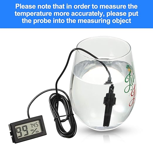 Weewooday Mini Digital Temperature Humidity Meters Gauge with Probe Gauge LCD Fahrenheit Display Thermometer Hygrometer for Incubator Reptile Plant Greenhouse Chicken Coop Garden(Black, 3 Pieces)