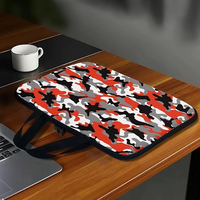 17 Inch Red Camo Laptop Sleeve, Protective Tablet Case with Handle, Water Resistant Zipper Computer Bag Carrying Case Notebook Cover Messenger Briefcase, Gifts for Men Women