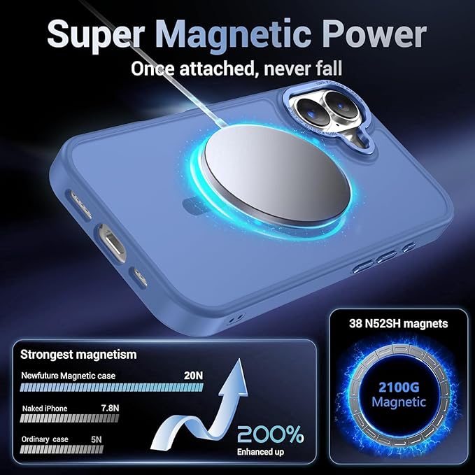 Newfuture Magnetic for iPhone 17 Case [Compatible with Magsafe] [Military Grade Drop Protection] Translucent Matte Anti-Scratch Shockproof Protective Phone Cover 6.3 Inch, Light Blue
