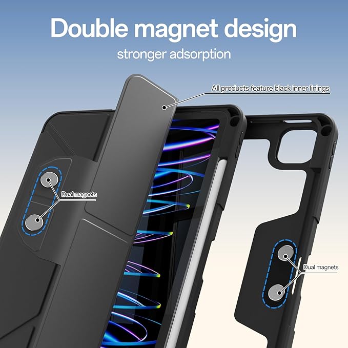 Case for iPad Pro 11 inch (4th/3rd/2nd Generation) 2022/2021/2020 with Clear Back, Multi-Angle Stand, Soft Silicone & Shockproof Tablet Protective Case (Black)