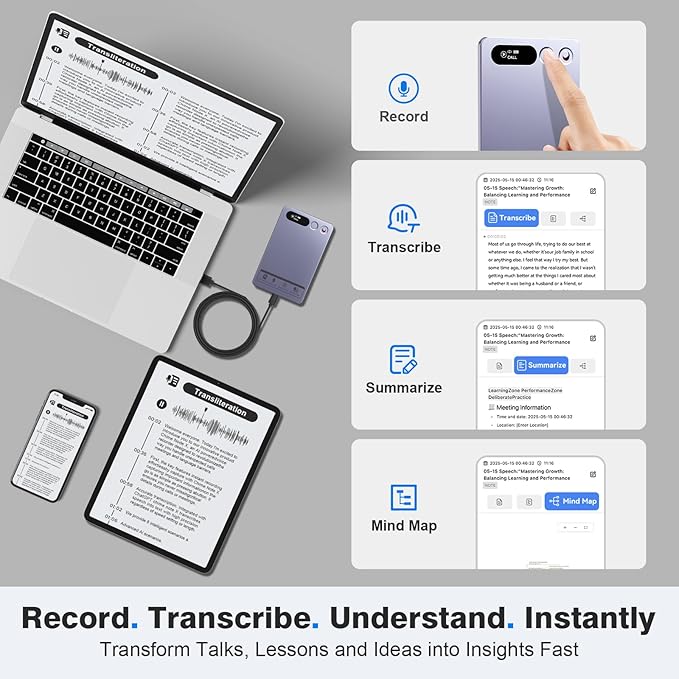 AI Voice Recorder, Note Voice Recorder Transcribe & Summarize with AI Technology, App Control Supports 152 Languages, Magnetic Case 64GB Memory Audio Recorder for Lectures, Meetings, Interviews, Calls