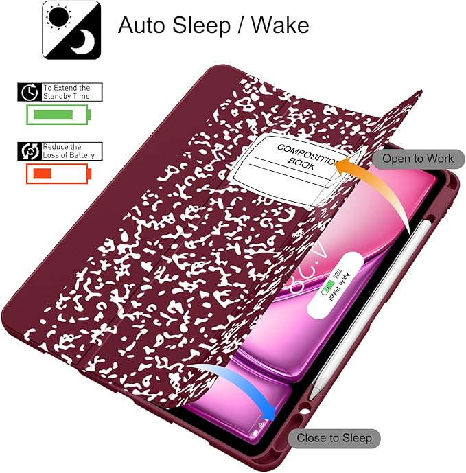 Soke Case for iPad Air 13 Inch (M4/M3/M2,2026-2024), iPad Pro 12.9" 6th/5th Generation with Pencil Holder(2021 2022 Release)-[Apple Pencil Charging + Auto Wake/Sleep] Soft Back Cover, Book Wine