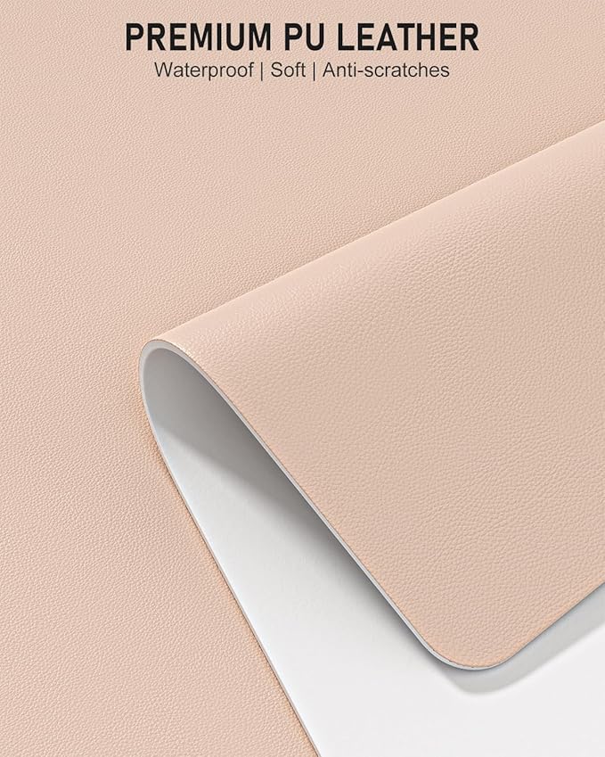 Desk Pad, 30" x 14" PU Leather Non-Slip Desk Mat Large Mouse Pad for Desktop, Waterproof Laptop Computer Writing Mat for Office, Home, Work, Gaming, Flesh Pink