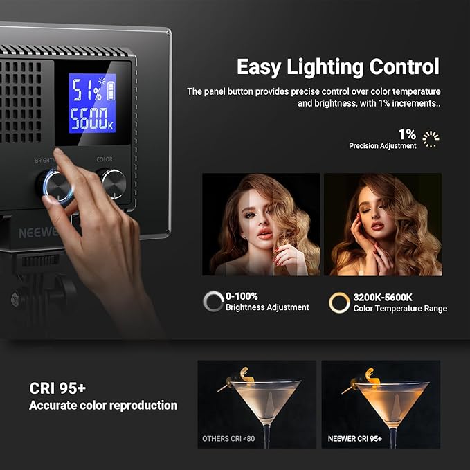 NEEWER Basics 9" LED Light Panel, 3200-5600K Edge Lit Dimmable Camera Soft Key Lighting with Desk Tripod Stand, CRI95+ 800Lux 4000mAh Rechargeable for Photography Video Recording Streaming, NL-120B