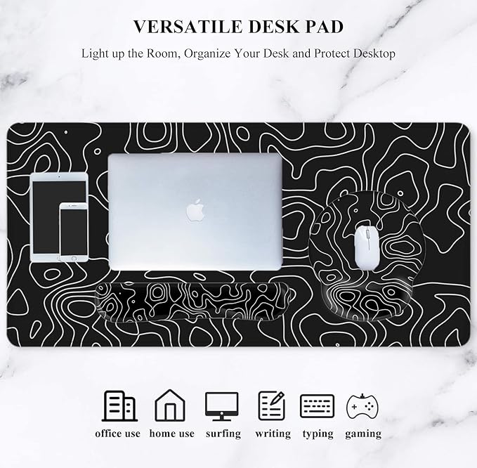 LATEEFAH Mouse Pad with Wrist Rest, Large Mouse Pad, Ergonomic Gaming Desk Pad Keyboard Wrist Rest Set, 4-in-1 Desk Mat Keyboard Mat for Home, Office
