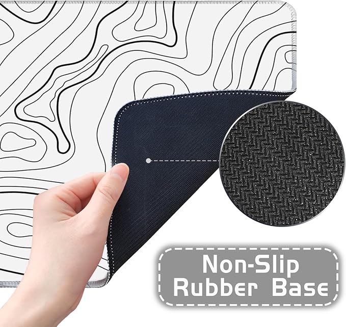 White Topographic Mouse Pad XXXL - Giant Full Desk Gaming Mat, Huge Keyboard Pad for Ultimate Battlestation & Room Setup