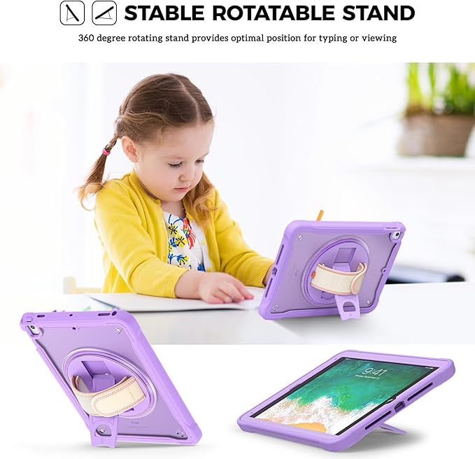 ProCase Rugged Case for iPad 9.7 Inch 5th 6th Gen/iPad Air 2 / iPad Pro 9.7 Case, Heavy Duty Shockproof Rugged Cover with Hand Strap 360 Degree Rotatable Kickstand Protective for iPad 9.7" -Purple