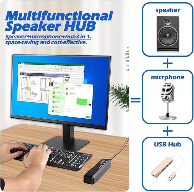 3 in 1 USB Computer Speaker with Microphone, PC Laptop Desktop Conference Speaker with Mic for Smart Home Office and Online Study，360 Degree Enhanced
