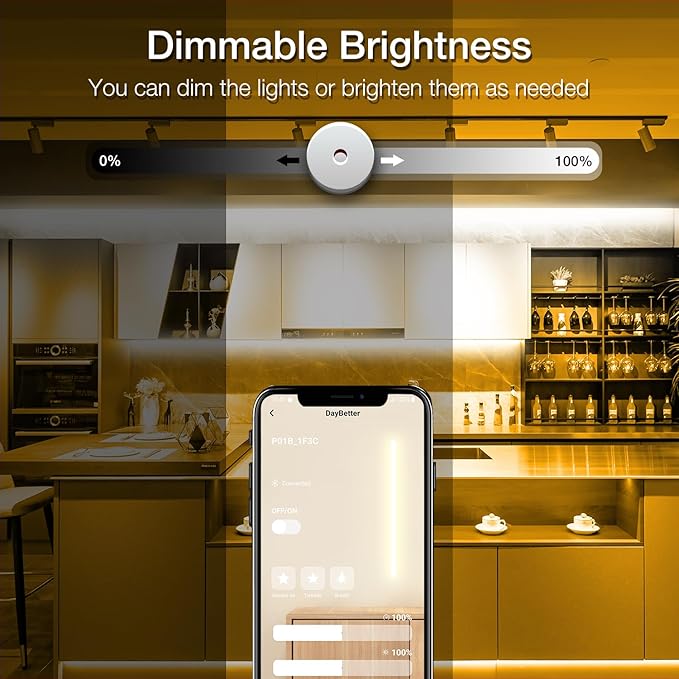 DAYBETTER COB LED Strip Light,LED Lights for Bedroom 16.4ft,Warm White 3000K Dotless LED Light Strip,1600 LEDs Super Bright Dimmable 24V Flexible Tape Lights with Remote,Kitchen,Cabinets Lighting
