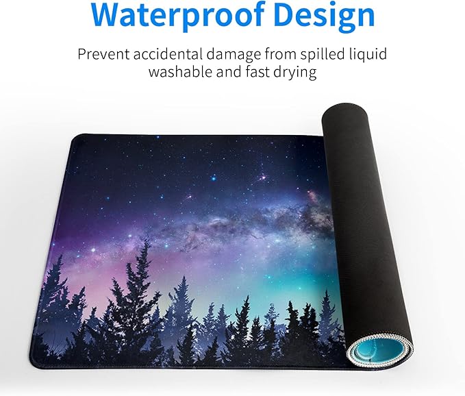 Extended Gaming Mouse Pad, XL Large Keyboard Mouse Mat Desk Pad, Stitched Edges Mousepad, 3mm Thick Long Non-Slip Rubber Base Mice Pad, 31.5 X 11.8 Inch, Forest Moon Galaxy