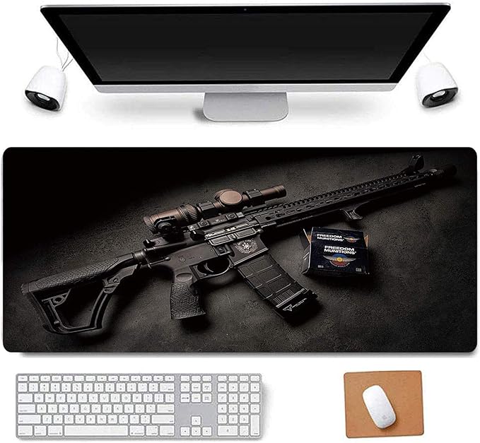 31.5x11.8 Inch Non-Slip Long Extended Large Gaming Mouse Pad with Stitched Edges XL Laptops Keyboard Mouse Mat (Black Gun)