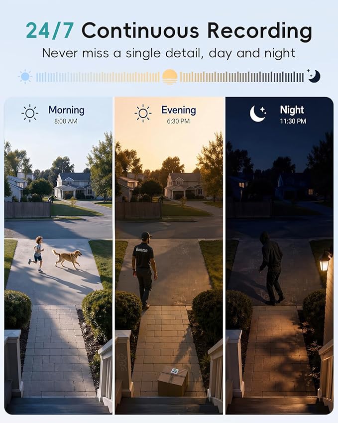 ZUMIMALL 24/7 Recording Solar Security Cameras Wireless Outdoor, 9W Solar Panel, 2K AOV Cameras for Home Security, 360° Auto Tracking, Color Night Vision, 2.4GHz WiFi, 512G Local Storage(Not Include)