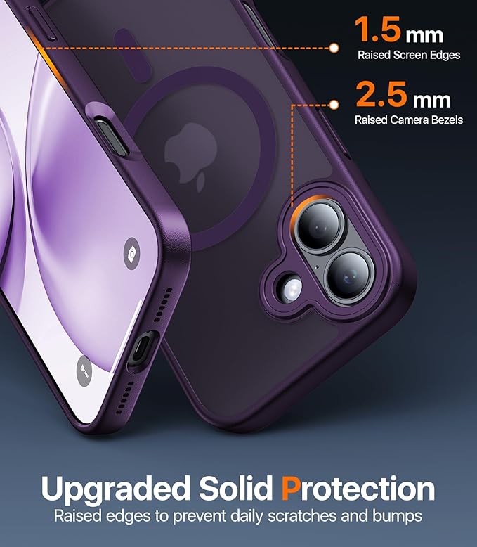 Magnetic for iPhone 17 Case,[Anti-Slip][Compatible with MagSafe][Military Grade Drop Protection] Shockproof Protective Translucent Matte Phone Case for iPhone 17 Case,Deep Purple