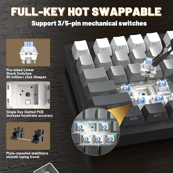 Attack Shark X820Ultra Wireless 75% Mechanical Gaming Keyboard with Screen & Knob Hot Swappable 2.4GHz/BT/Wired RGB Backlit Gasket Mount Side Print PBT Keycap QMK Web Driver Shark Switch-Moonnight