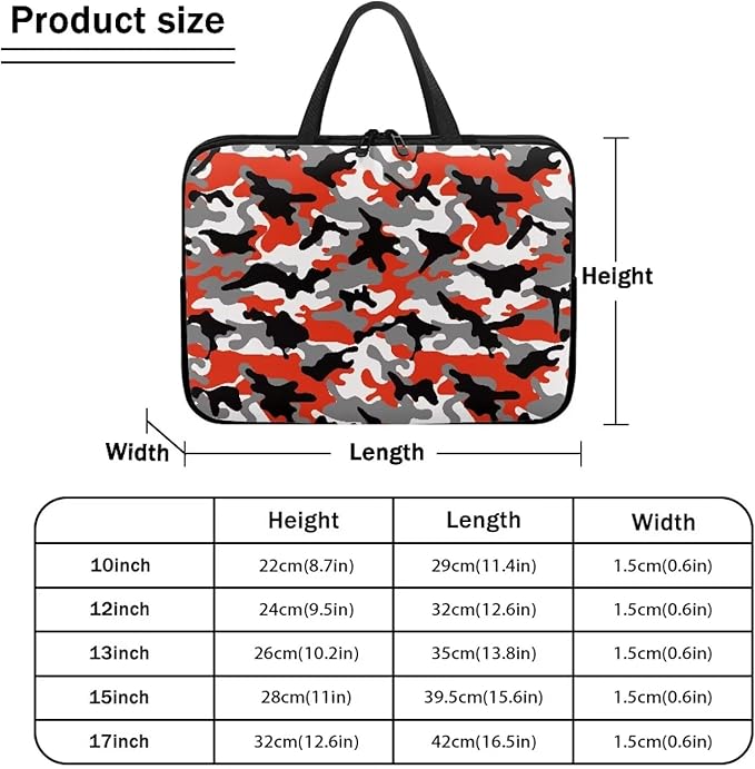 17 Inch Red Camo Laptop Sleeve, Protective Tablet Case with Handle, Water Resistant Zipper Computer Bag Carrying Case Notebook Cover Messenger Briefcase, Gifts for Men Women