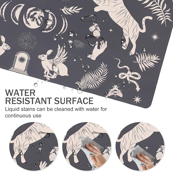 L-SPOUTTO Black Mystical Desk Mat for Keyboard and Mouse,Astrology XXL Gaming Mouse Pad,Large 35.4x15.7in Non-Slip Rubber Base Keyboard Pad Desktop Mat for Laptop Computer Work Home Office-Wild Animal