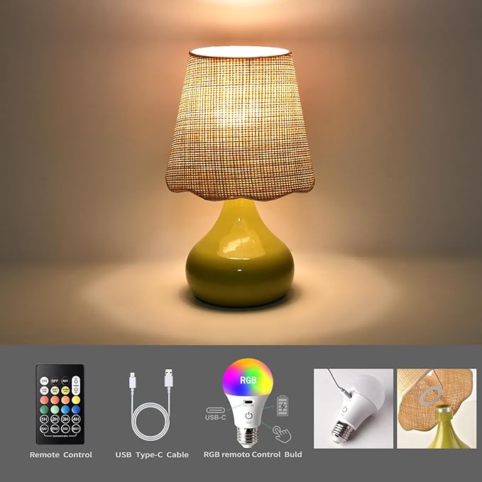 Ziqqeelam Cordless Table Lamp Rechargeable, Green Mini Cute Table Lamp for Nightstand, Battery Operated Small Table Lamp for Small Spaces for Kitchen Counter, Bookshelf, Bedside, Bedroom, Living Room