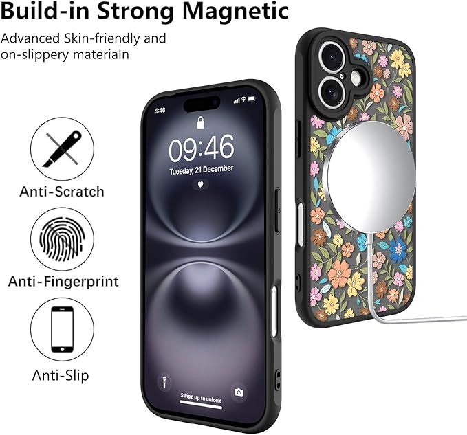 KANGHAR Case Compatible with iPhone 16 Plus Flower Pattern [Compatible with Magsafe] Cute Colorful Blooming Florals Protective Magnetic Case for Girls Women 6.7"
