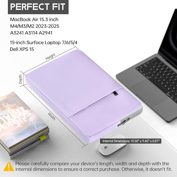 360° Upgraded Protective Laptop Sleeve for MacBook Air 15 inch M4 A3241 2025, M3 A3114 2024, M2 A2941 2023, 15-inch Shockproof Water-Resistant MacBook Case w/Accessory Pocket, Purple