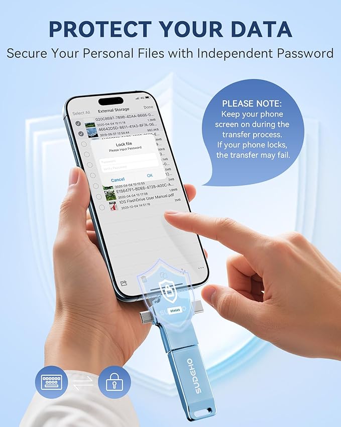 MFi Certified Photo Stick 256GB USB Flash Drive for iPhone, 4 in 1 External Memory Thumb Drive for Picture Video Backup, High Speed Memory Stick Pen Drive for iPhone/iPad/Android/PC (Sky Blue)