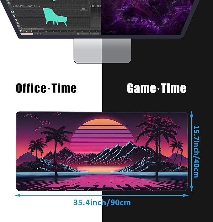 Mouse Pad,Retro Sunset Desk Mat for Desktop,Desk Pad with Non-Slip Base and Stitched Edge,Extended Mousepad for Office and Home 35.4X15.7 Inch