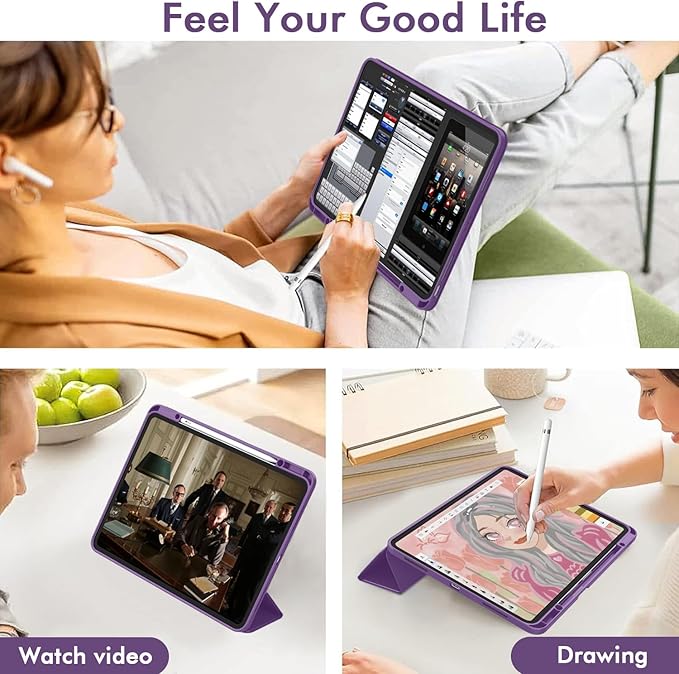 ZryXal New iPad Air 13 Inch Case M3 2025/M2 2024 with Pencil Holder, Trifold Stand Smart Case with Soft TPU Back,Auto Wake/Sleep(Dark Purple)