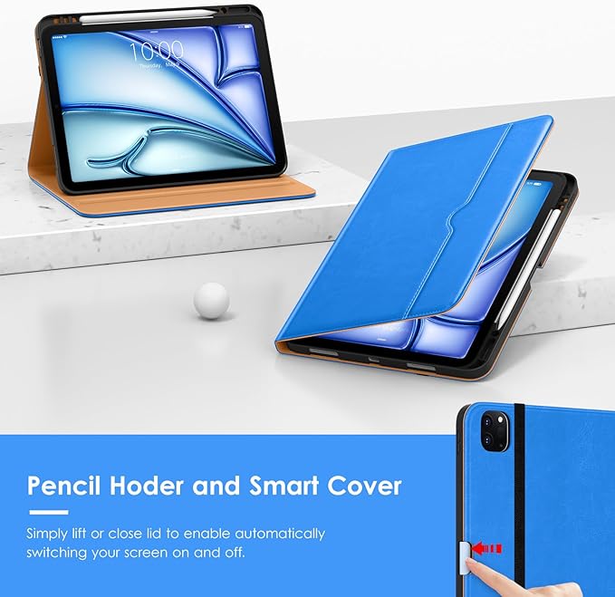 VIKESI Case for iPad Air 13 inch (M4) 2026 / (M3) 2025 / (M2) 2024,Premium Leather Folio,Apple Pencil Holder,Auto Sleep/Wake,Stand Cover - Royal Blue