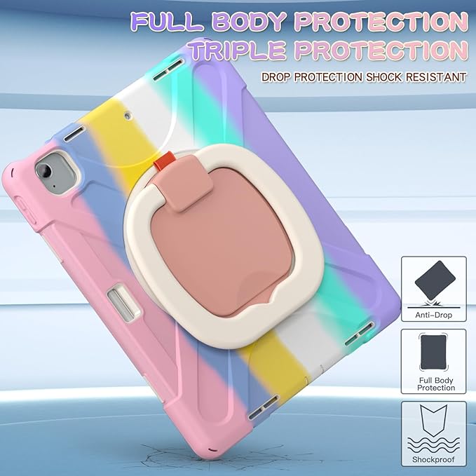 SCSVPN Kids Case for iPad Air 13 inch M4/M3/M2 2026 2025 2024 & iPad Pro 12.9'' 6th/5th/4th/3rd Gen 2022 2021 2020 2018, Protective Cover with Pencil Holder-Stand-Handle-Shoulder Strap, Colorful Pink
