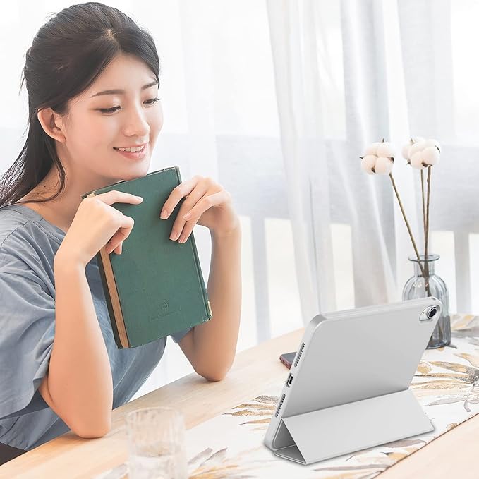 iMieet iPad mini 7 Case 2024 (A17 Pro), iPad mini 6 Case (8.3-Inch,2021 Model), iPad mini 7th/6th Generation Case with Pencil Holder, Trifold Stand Smart Case with Soft TPU Back,Light Gray