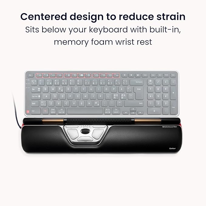 Contour RollerMouse Red Ergonomic Mouse for Shoulder Forearm Wrist Strain Relief for RSI Carpal Tunnel Centered Rollerbar 6 Customizable Buttons 10 Speed Settings Mac/PC Compatible - Wired - Regular