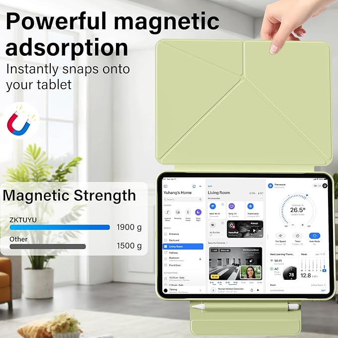 for iPad Pro 13 Inch Case (M5/M4) 2025/2024, Detachable Powerful Magnetic Attachment, Multiple Folding Stand, Slim Rebound Protection Cover, Auto Sleep/Wake, Green