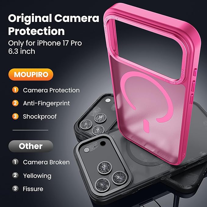 for iPhone 17 Pro Case with 2X Screen Protectors [Compatible with MagSafe] Military Grade Drop Protection Skin Feeling Cover Shockproof Slim Fit iPhone 17 Pro Phone Case 6.3 inch,Pink