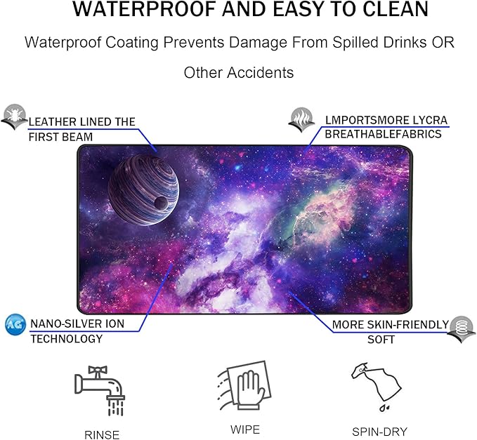 TEDNETGO Large Extended Gaming Mouse Pad, Long Mouse Pads, Extra Large Big Mouse Pad with Stitched Edge, XXL Non-Slip Computer Computer Keyboard Mat for Gamer/Desktop/Office/Home, Galaxy