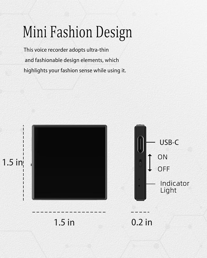 Mini Square Magnetic Voice Recorder 128GB Portable Voice Activated Audio Recorder with Noise Reduction, 9000 Hours Storage, 90 Day Standby, Compatible with Android & iOS